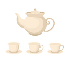 Minimal Ceramic Pottery Illustration. Vintage Teapot and Teacup Illustration