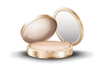 Compact face powder with puff and mirror, elegant packaging, isolated on transparent background