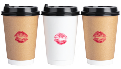 Coffee Cups with Lipstick Prints on Disposable Beverage Containers