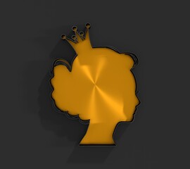 Profile view silhouette of a princess or queen. Cute girl portrait. Fashion branding emblem. 3D render
