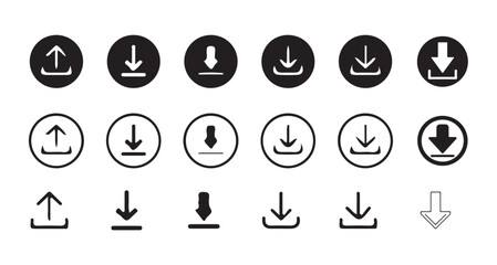 Download and upload icon. Files download and upload icons symbol in line and flat style on white background.Software download icon . Web icon set . Icons collection. Vector illustration eps 10.