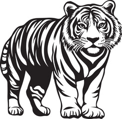 Minimalist Black Ink Vector Tiger Clean Line Art of a Big White Tiger, No Shadow, Simple Shapes, Die-Cut Silhouette Design for Vinyl, Stencil, for Graphic Use