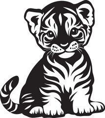 Minimalist Black Ink Vector Tiger Clean Line Art of a Big White Tiger, No Shadow, Simple Shapes, Die-Cut Silhouette Design for Vinyl, Stencil, for Graphic Use