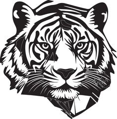 Minimalist Black Ink Vector Tiger Clean Line Art of a Big White Tiger, No Shadow, Simple Shapes, Die-Cut Silhouette Design for Vinyl, Stencil, for Graphic Use