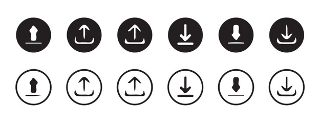 Download and upload icon. Files download and upload icons symbol in line and flat style on white background.Software download icon . Web icon set . Icons collection. Vector illustration eps 10.