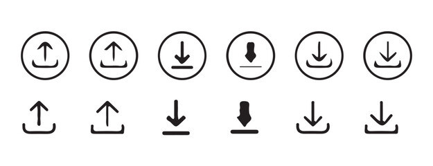 Download and upload icon. Files download and upload icons symbol in line and flat style on white background.Software download icon . Web icon set . Icons collection. Vector illustration eps 10.