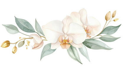 Obraz premium Elegant White Orchid Floral Arrangement with Delicate Green Leaves