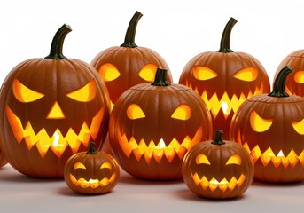 Spooky Halloween Jack O Lanterns Glowing Bright Autumn Festive Scary Pumpkins October Night Evil