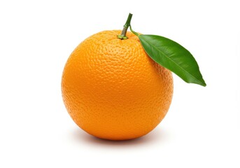 Fresh Ripe Orange Fruit with Green Leaf Isolated White Background food diet juicy sweet image color
