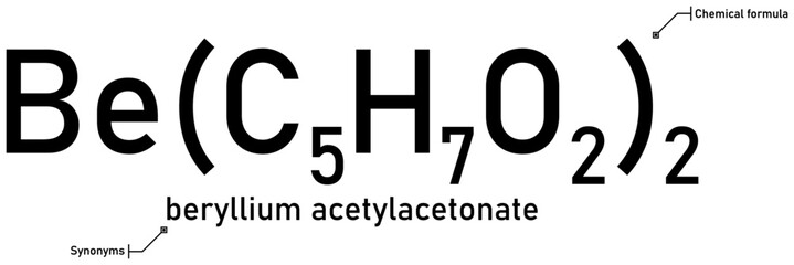 Beryllium acetylacetonate chemical formula and synonyms with callout titles