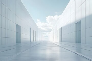 Fototapeta premium Expansive Rear View of a Large White Warehouse at Distribution Center, 