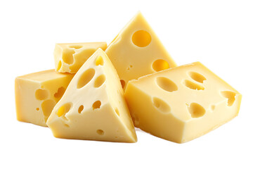 Delicious Swiss Cheese Cubes Isolated on White Background Perfect for Recipes and Food Blogs