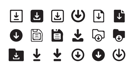 download folder icon, file document import icon sign with arrow down.Downloading file icon set on black and white design. vector illustration eps 10.