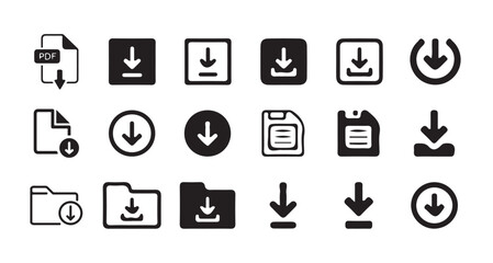 download folder icon, file document import icon sign with arrow down.Downloading file icon set on black and white design. vector illustration eps 10.