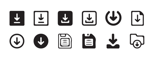 download folder icon, file document import icon sign with arrow down.Downloading file icon set on black and white design. vector illustration eps 10.