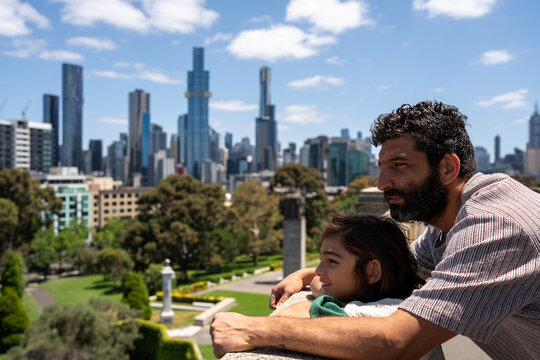 Father and son checking out the view of Melbourne