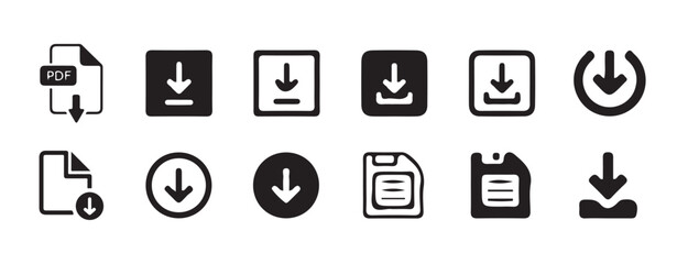 download folder icon, file document import icon sign with arrow down.Downloading file icon set on black and white design. vector illustration eps 10.