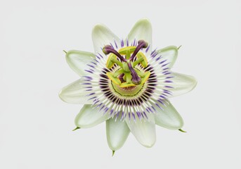 Passionflower Bloom Detailed Macro Photography White Purple Flower art plant fresh vivid image green