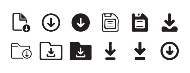 download folder icon, file document import icon sign with arrow down.Downloading file icon set on black and white design. vector illustration eps 10.