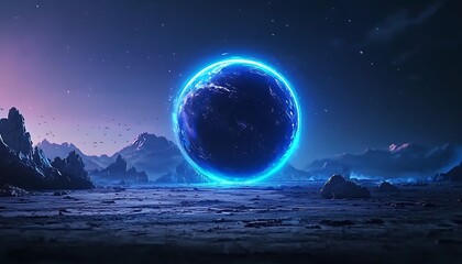 Alien planet with glowing sphere