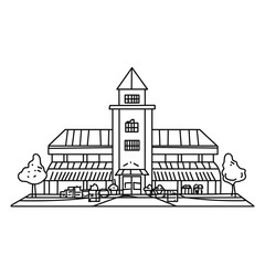 Naklejka premium Shopping mall outline drawing with trees and outdoor elements 