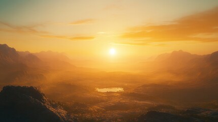 Obraz premium Golden Hour Mountain Majesty: A Serene Sunset Landscape