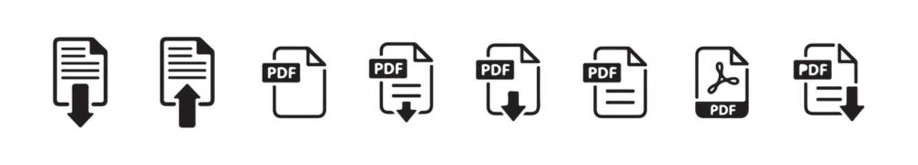 Pdf file download icon. PDF file download symbols. Format for texts, images, vector images, videos, interactive forms. vector illustration eps 10.