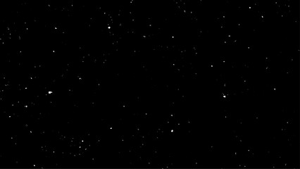 Futuristic, light particles of snowflakes fall against the background of the cosmic sky. Close-up. Beautiful landscape of the night winter sky.