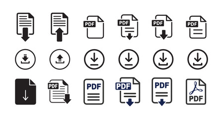 Download icon set. or PDF file format icons set. PDF file download symbols. Format for texts, images, vector images, videos. vector illustration eps 10.