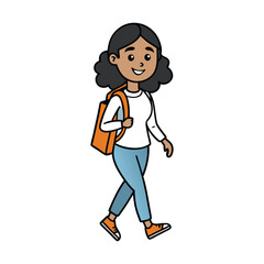 Latin American Female Student Silhouette Vector with Backpack and Book