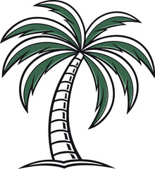 Obraz premium Minimalist white palm tree vector. Stylized black-outline palm tree. Tropical palm tree logo illustration.