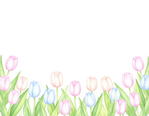 Beautiful Watercolor Tulips with Soft Pastel Colors and Greenery