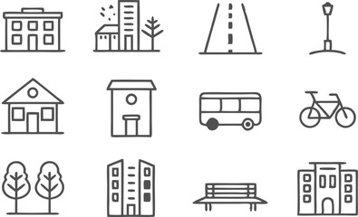 green city editable stroke outline icons set isola (1).eps