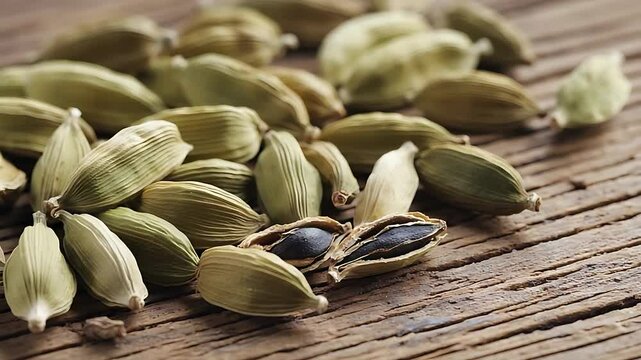 Close-up of green cardamom spice pods