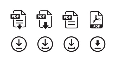 Download icon set.download button icon collection. PDF Downloading file icon set on black and white design. vector illustration eps 10.