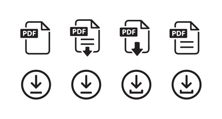Download icon set.download button icon collection. PDF Downloading file icon set on black and white design. vector illustration eps 10.