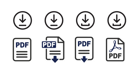 Download icon set.download button icon collection. PDF Downloading file icon set on black and white design. vector illustration eps 10.