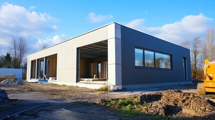 Modern house under construction, exterior view