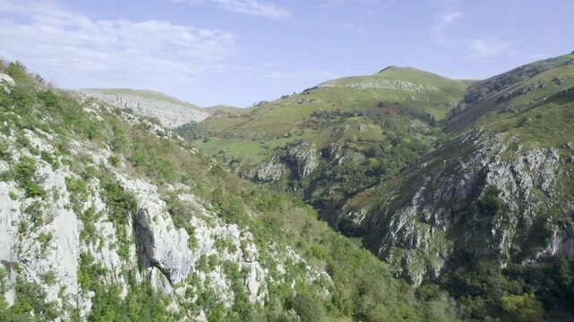 Aerial view of mountains located in Miera, a small village en the north of spain. 4k drone video.