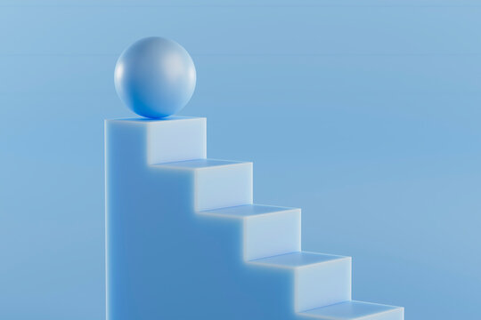 Glossy Blue Ball Balancing on stairs