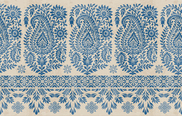 floral pattern vintage ethnic modern embroidery texture boho design vector illustration hand drawn pink flower motif branches leaves wallpaper seamless background border.