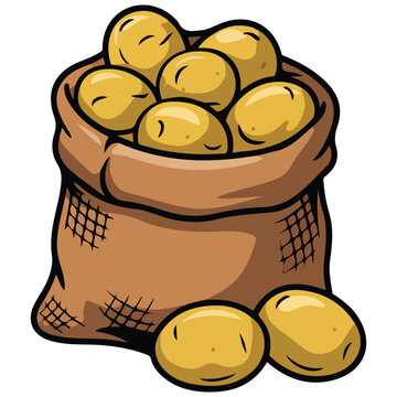 Burlap sack full of potatoes isolated vector illustration on white background