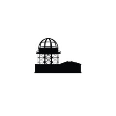 Astronomical observatory silhouette on white background