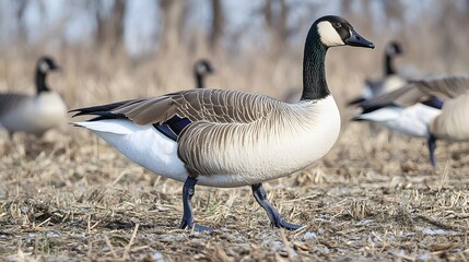Canada Goose Walking in Field Winter Wildlife