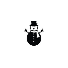 Snowman with a hat and scarf silhouette on white background