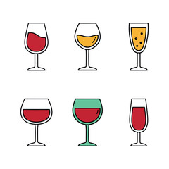 vintage and retro style vector icon set of wine and beer glasses design illustrations