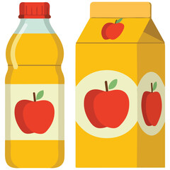 Apple juice bottle and glass set isolated vector illustration on white background