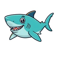 Cartoon Illustration of a cheerful shark with a cute and friendly smile in an isolated white background. Perfect for kids' decor.