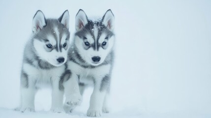 Naklejka premium Adorable Siberian Husky Puppies in Winter Wonderland