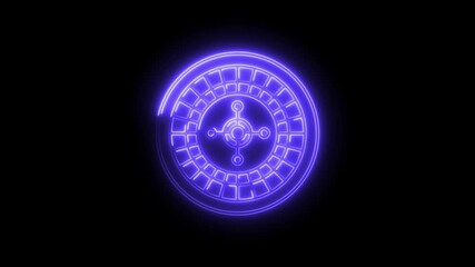 Glowing neon roulette wheel on black background casino style visuals gamble luck and chance theme